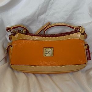 Dooney & Bourke Orange Leather Mini Top Zip Baguette Shoulder Bag
